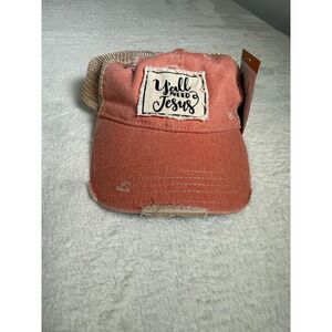 Brief Insanity Trucker Hat Yall Need Jesus Coral Mesh Distressed‎ Adult Unisex